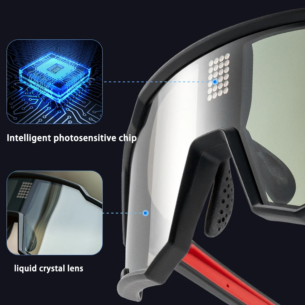 ROCKBROS Bicycle Sunglasses Polarized & Photochromic Electronic Color Change Cycling Glasses UV400 Bike Eyewear Sports Goggles