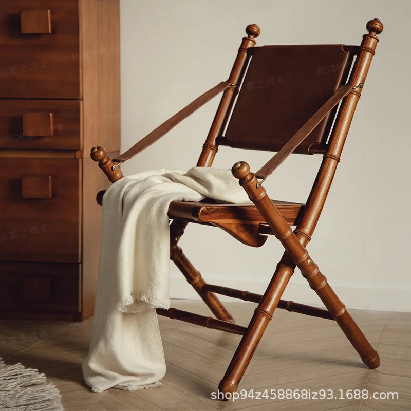 

Monet folding leather chair Nordic solid wood balcony casualchair retro designer huntingchair