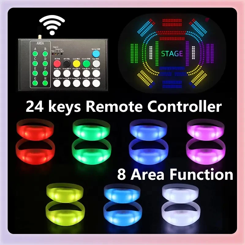 100/1000PCS LED Silicone Bracelets With or Without 24Keys Remote Controller Party Event Wedding DJ Bar Concert Glow Wristband