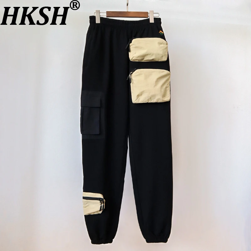 

HKSH Осенние новые мужские брюки-карго в стиле панк в темном стиле сафари, трендовые брюки-карго с карманами, повседневные шикарные комбинезоны контрастного цвета, HK14778