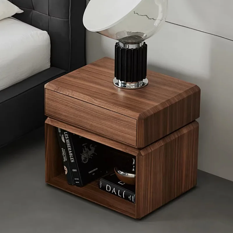 Italian minimalist solid wood smoke color rotating bedside table high-end design modern simple rotating cabinet storage side cab