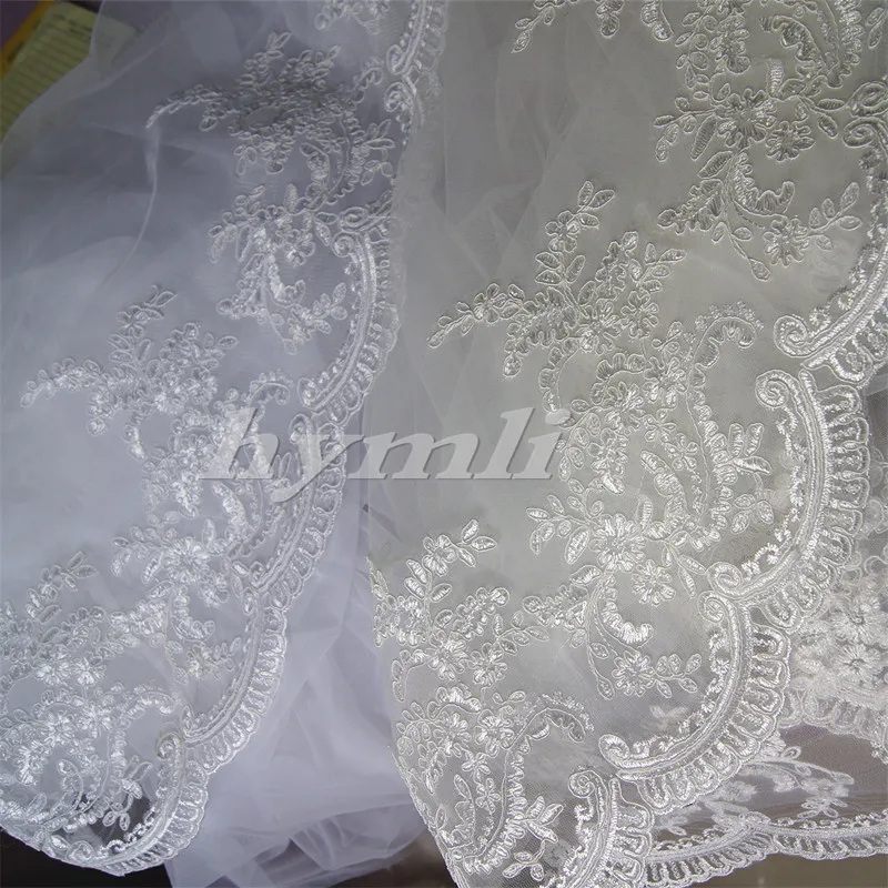 300 Cm Luxe Wit/Ivoor Bruiloft Sluier Kathedraal Lengte Lace Edge Bridal Veil