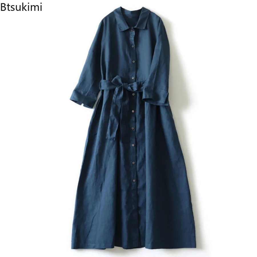 

New Women's Turn Down Collar Half Sleeve Shirt Dress New Summer Japan Style Lace Up Single-Breasted Office Lady Elegant Dresses