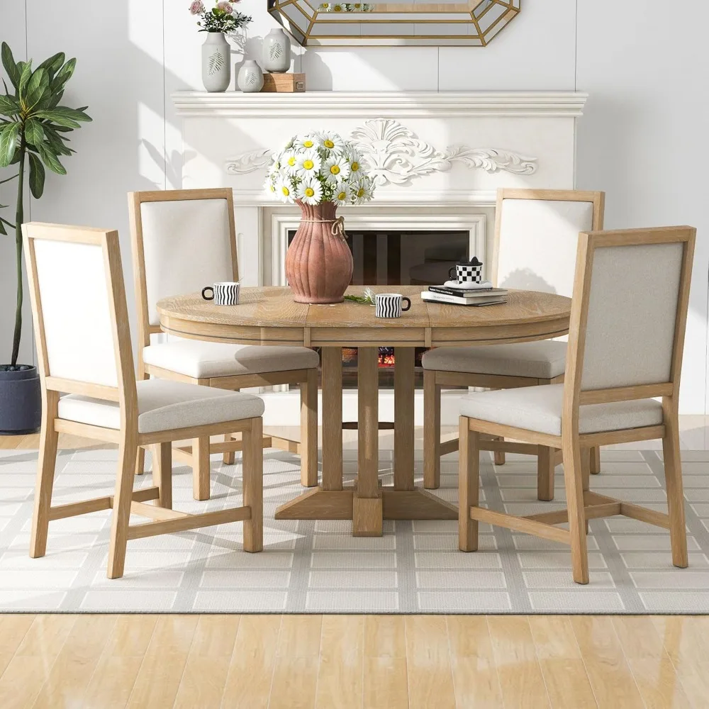 

Round Extendable Dining Table Set for 4 to 6,5 Piece Round Dining Room Table Set Includeds Extendable Dining Table