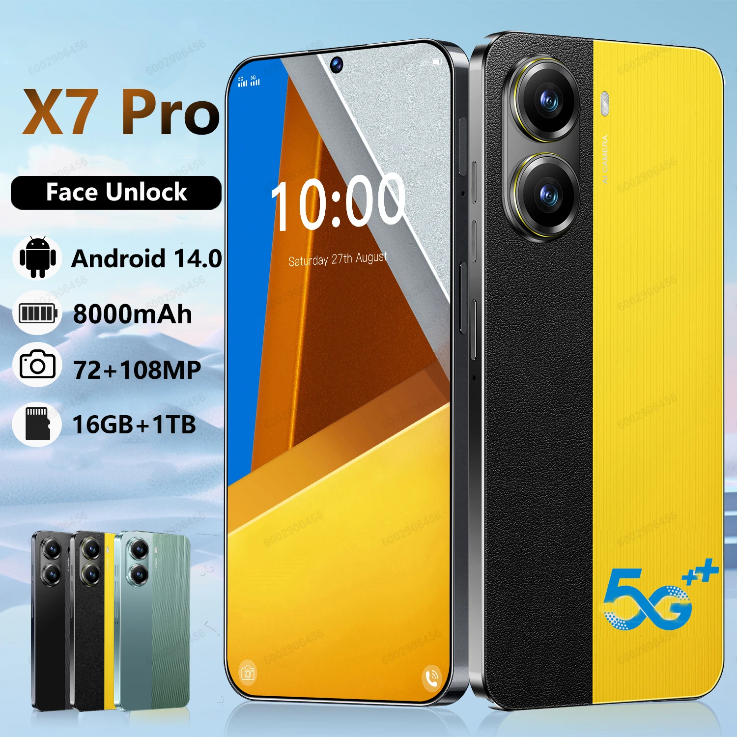 

X7 Pro HOT 2025 New 7.3HD Global Edition Original Smart Dual Card 7800mAh Battery Facial Recognition Function