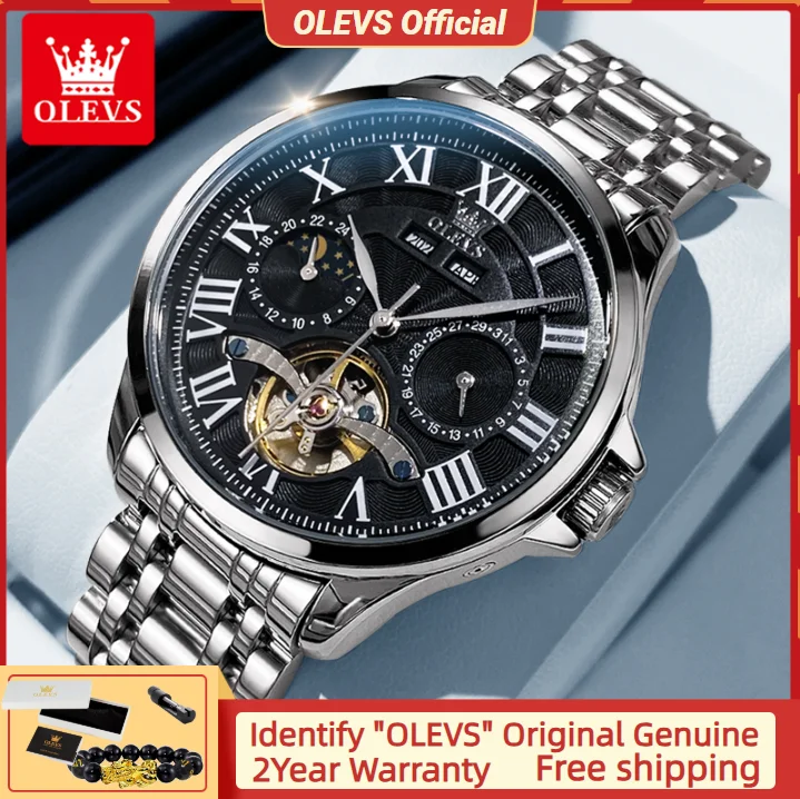 

OLEVS 7013, автоматические механические мужские часы, роскошные часы со скелетонизированным маховиком, водонепроницаемые светящиеся мужские часы