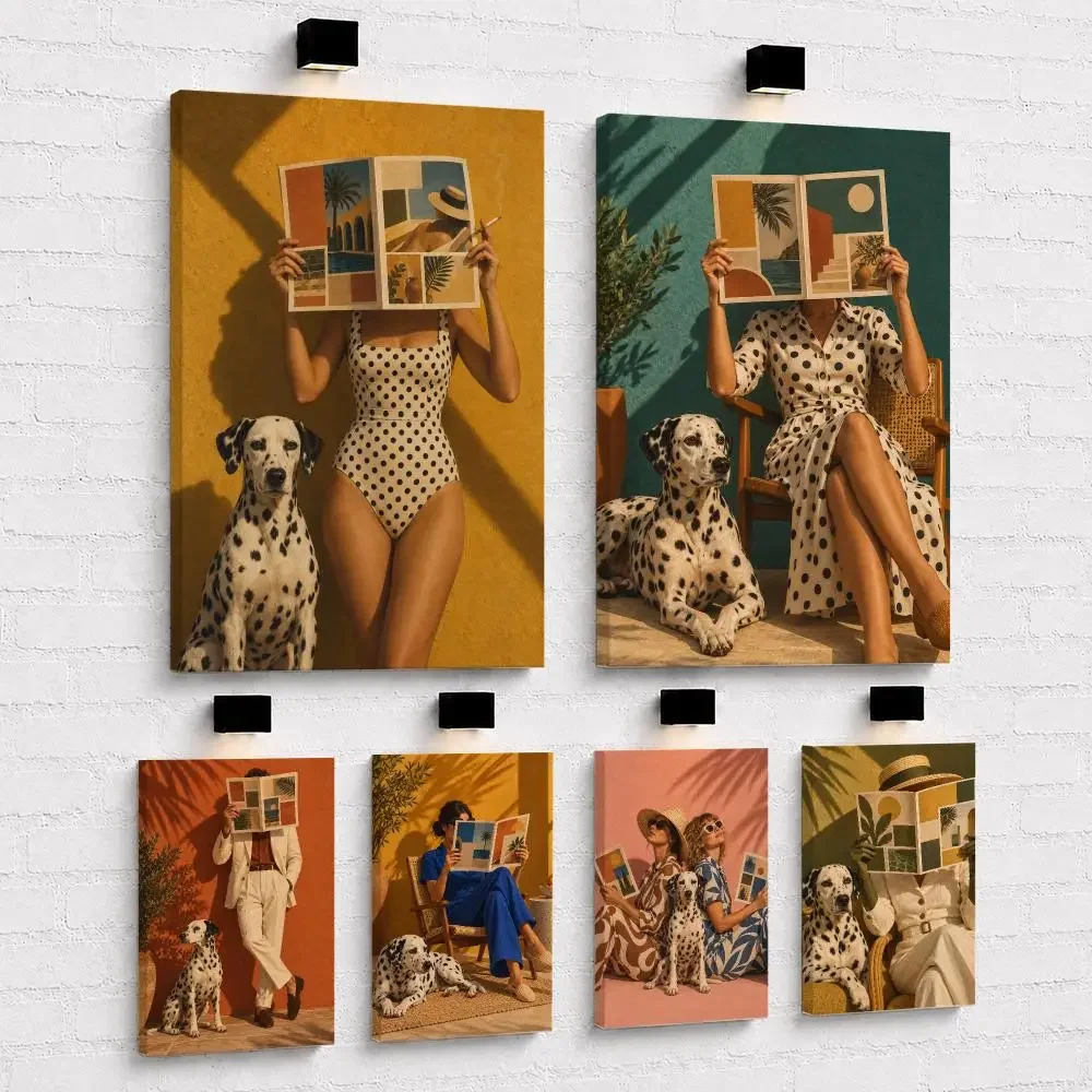 Dalmatian Holiday Painting Calligraphy Framed Canvas Wall Art Print | Modern Poster | Home Hallway Decor