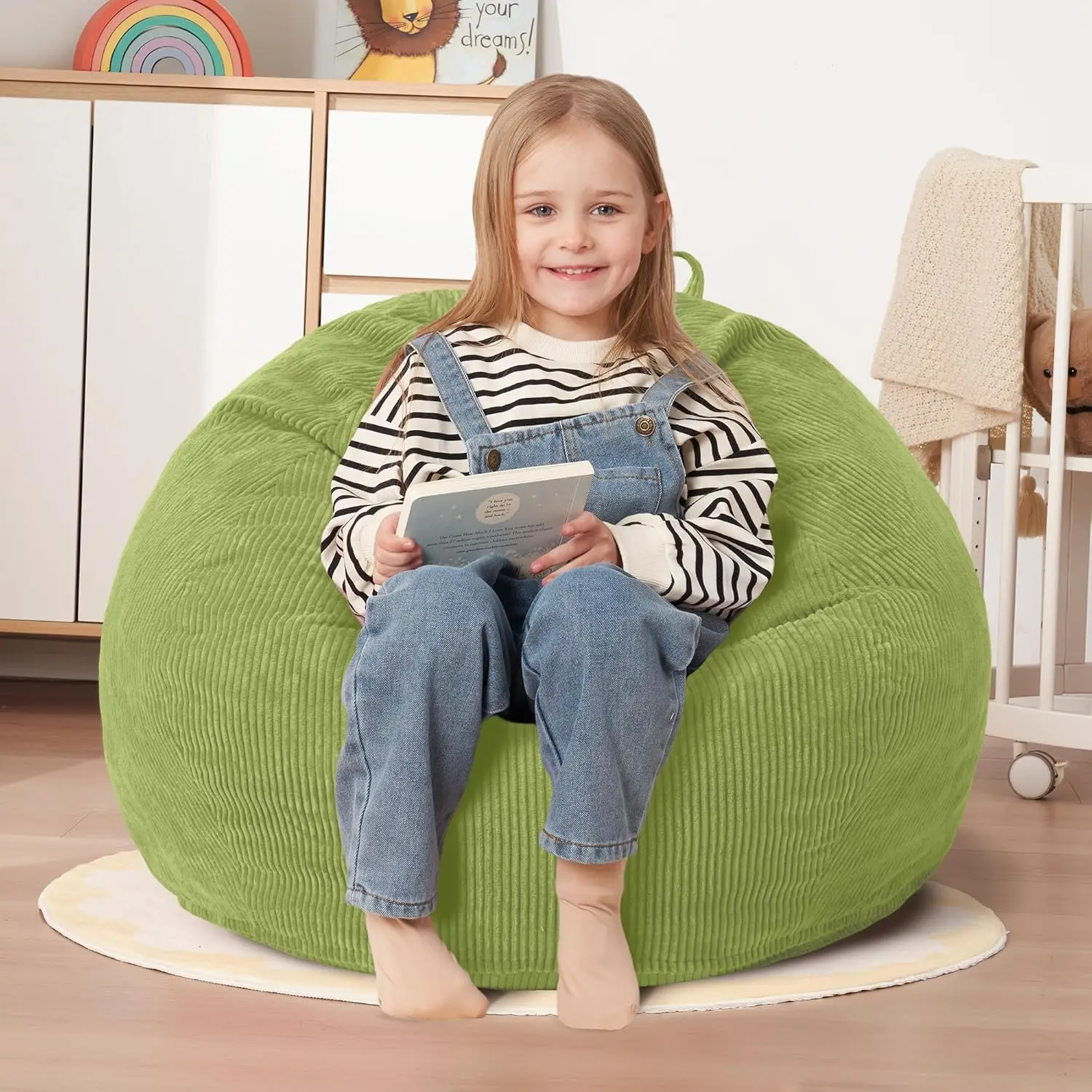 

Giant Bean Bag Chair with Memory Foam Filled, Soft Corduroy Cover for Teens and Adults - Green