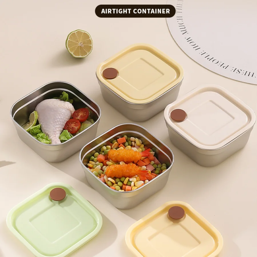 Quadratische Lunchbox mit Deckel, 304 Edelstahl, versiegelte Bento-Lunchbox, Obst-Salat-Lebensmittelbehälter für Studenten und Büroangestellte