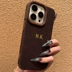 Personalized Customized Initials Name Case For iPhone 16 15 14 13 12 11 Pro Max Luxury PU Leather Soft 3D Letters Cover 16 15 14