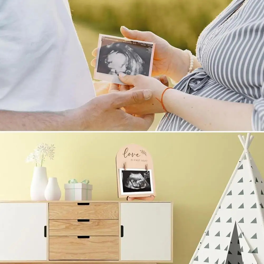 Picture Display Fame Wooden Photo Frame for Expectant Baby Sonogram Picture Keepsake Gift Pregnancy Announcement Desktop