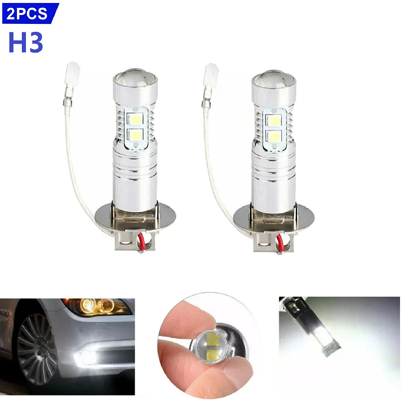 

2PCS H3 LED Fog Light Bulb Conversion Kit - Super Bright White DRL Lamp 6500K, Fit for Cars, Trucks, SUVs, Motorcycles
