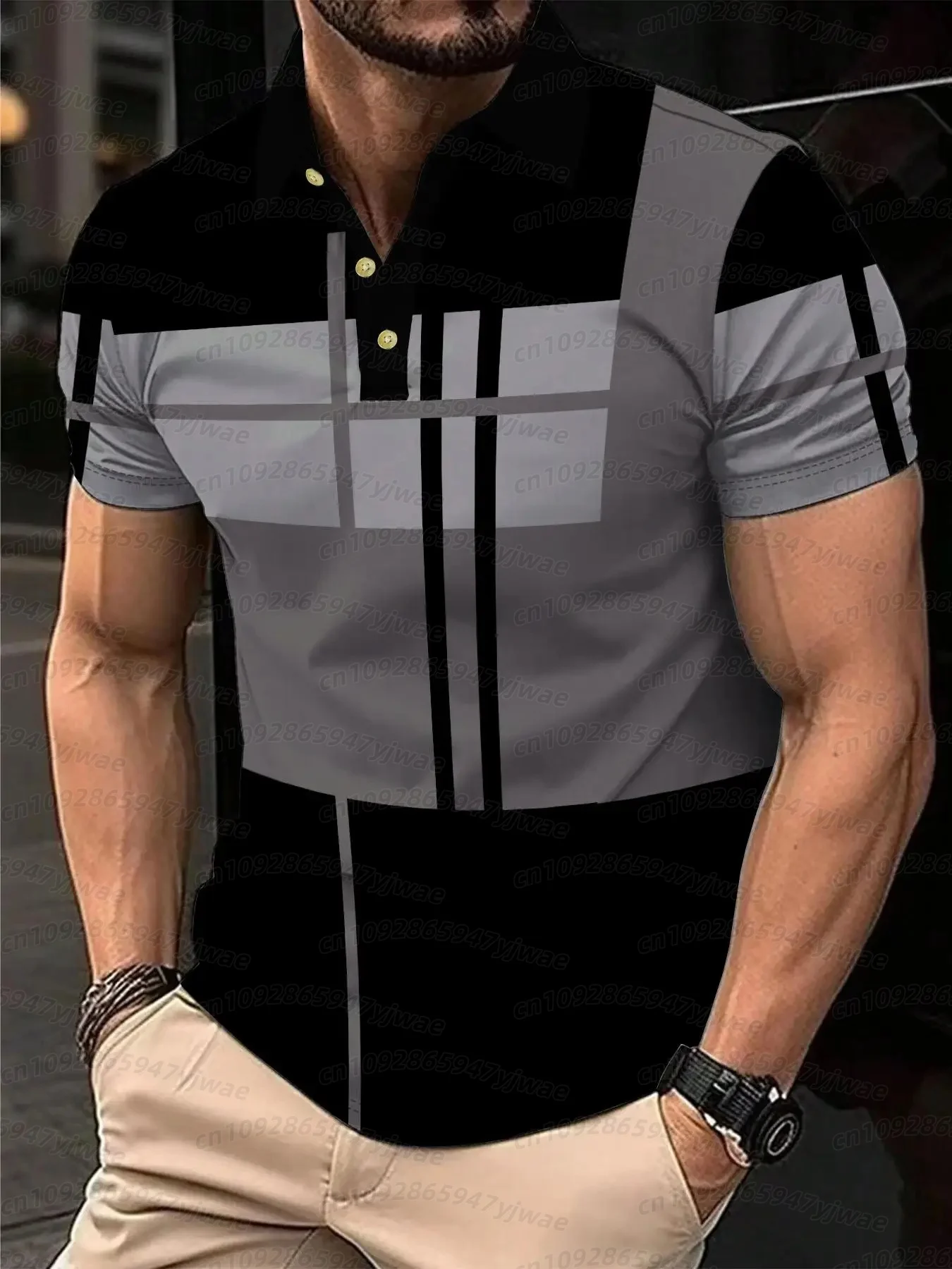 2026 Übergrößen Herren 3D Farbige Streifen Golf Poloshirt Einfaches Business Kurzarm Poloshirt mit Kragen Tägliches Party-Herren-Poloshirt – Detail 5