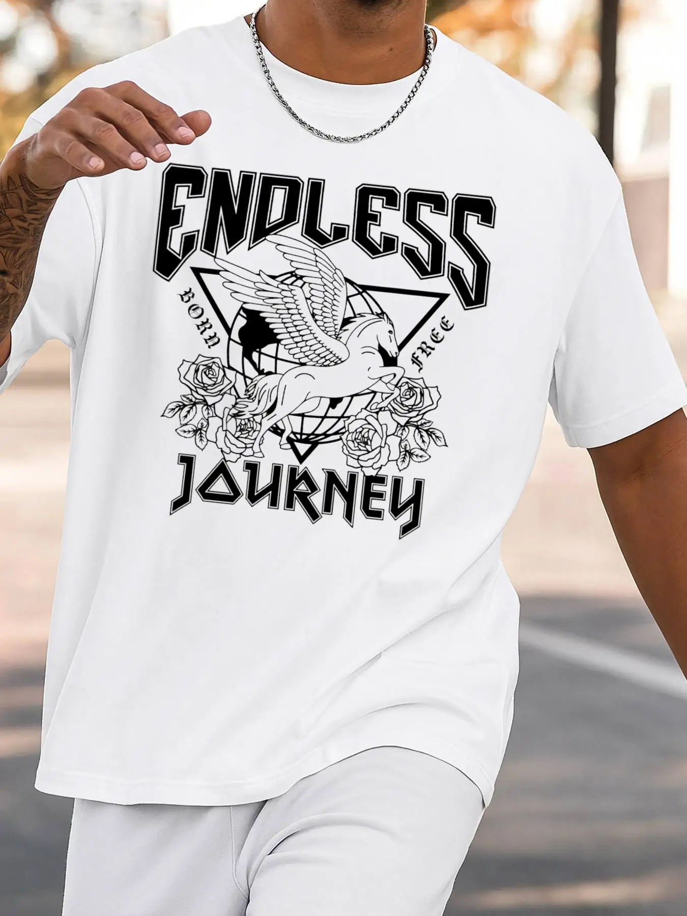 Endless Journey Graphic Motorcycle & Music T-Shirt 100% Cotton O-Neck Short Sleeve Summer Casual Mens T-shirt Streetwear