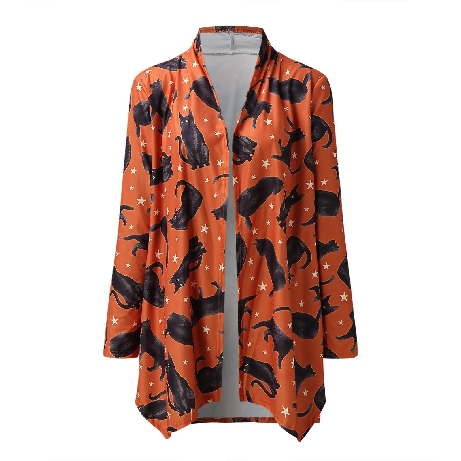 Women Halloween Cardigan Animal Cat Pumpkin Print Cardigan Coat 2024 Halloween Party Cardigan