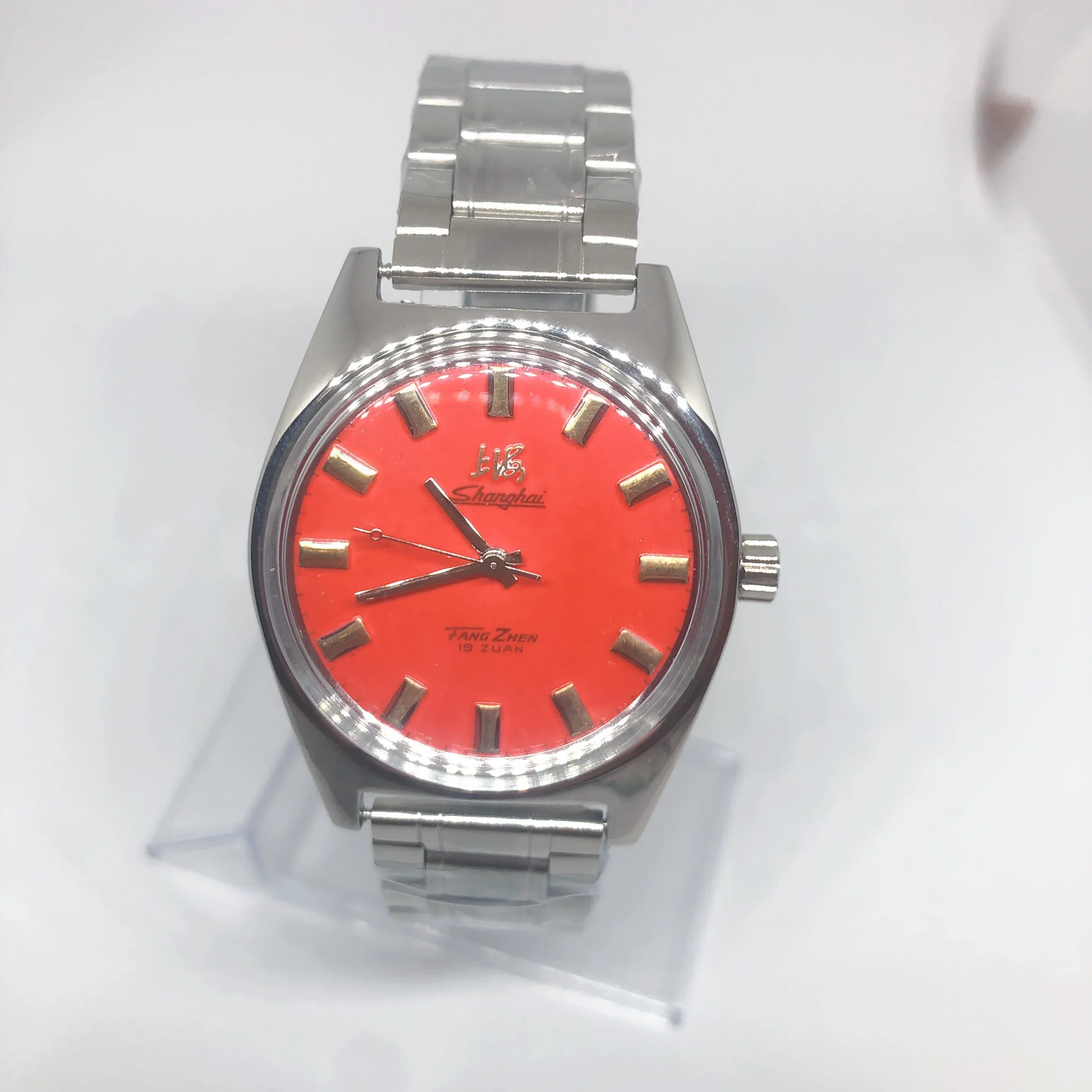 Watch 7120 manual mechanical 19 drill movement business watch commemorative color dial all steel Shanghai made second-hand