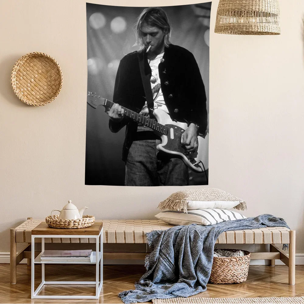 نسيج مغني كورت كوبين ملون ، تعليق على الحائط ، ديكور منزلي ، هيبي ، ديكور بوهيمي ، فن جدار العرافة