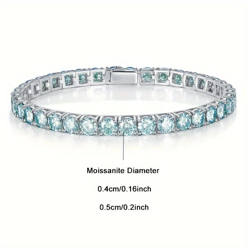 Green Moissanite Bracelet For Men And Women, S925 Sterling Silver 18K White Gold Bracelet