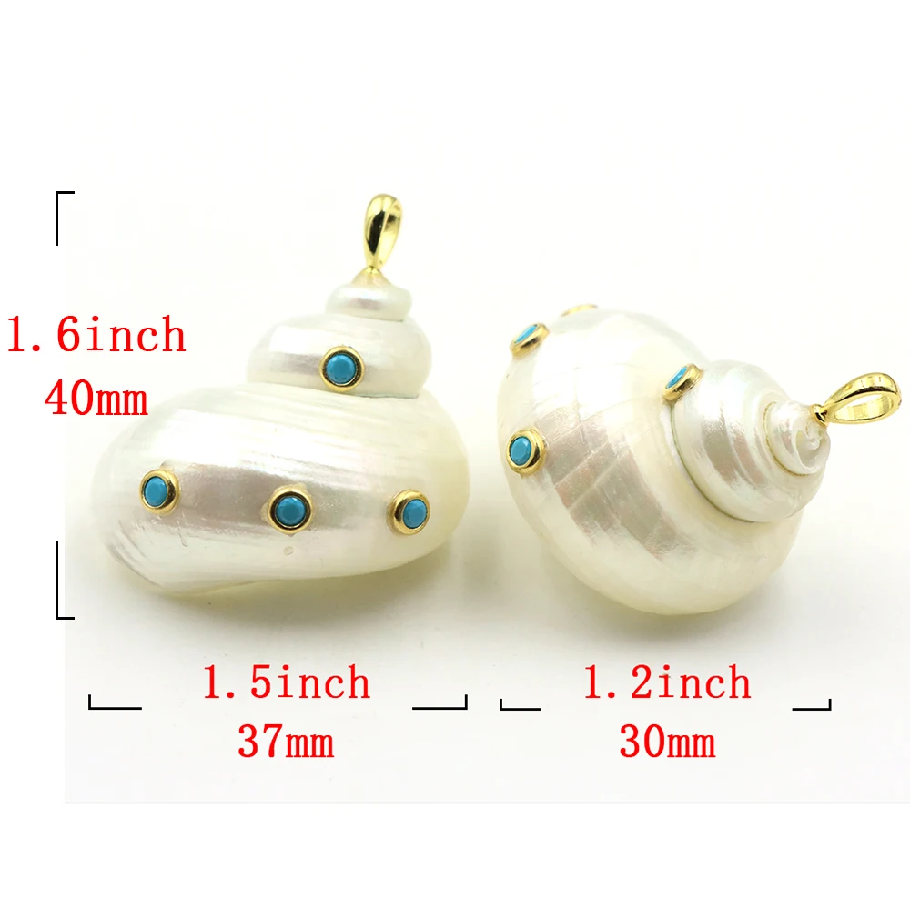 46mm Anhänger aus Naturstein mit Muschelschale, weißer Zirkonia-Einlage und Türkis-Dekor, DIY-Halskettenzubehör, Schmuckaccessoires, Geschenke – Detail 2