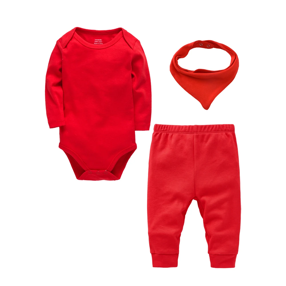 Newborn Unisex Baby Clothes 3 Pcs/lot Bodyusit+Pants+Bib 0-12 Months 100% Cotton Full Sleeve Autumn Clothing