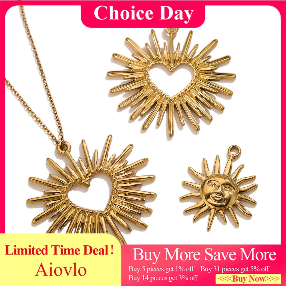 

5PCS Sun Charms Heart Sunburst Smiling Sun Face Pendants 18K Gold Stainless Steel for DIY Necklace Jewelry Making Wholesale