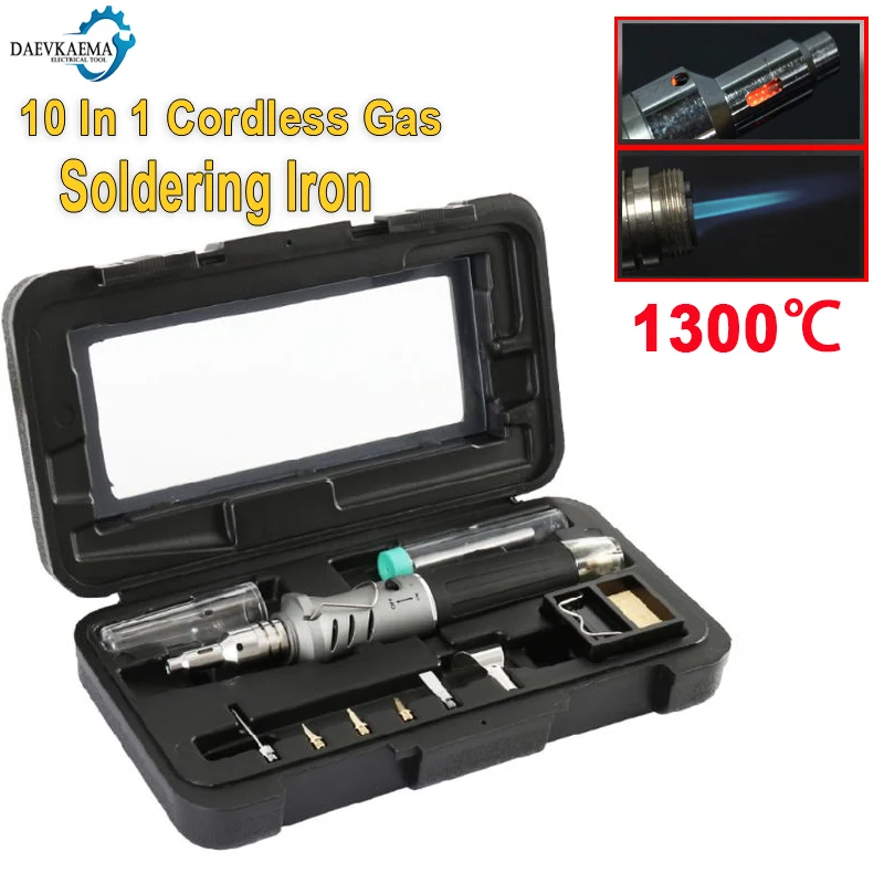 

1300℃ Soldering Iron Tip Automatic Ignition 10 In 1 Cordless Gas Soldering Iron Cordless Torch Kit Ignition Butane Tool