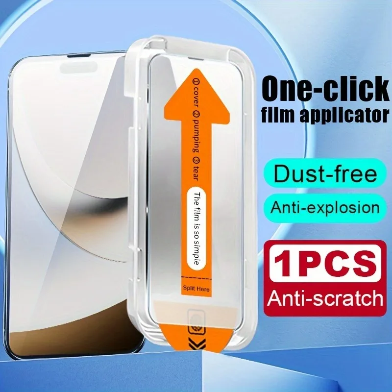 1Pack Tempered Glass Screen Protector for iPhone 16 15 14 13 12 11 Pro Max X XR XS Easy Apply One-Click Applicator Dust-Free