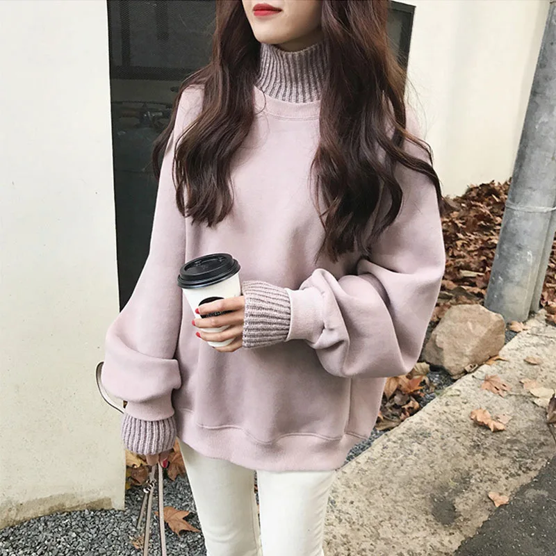 Sudadera con capucha de cuello alto para mujer, Top versátil de manga larga, holgado y ajustado, talla grande, otoño e invierno, 2024