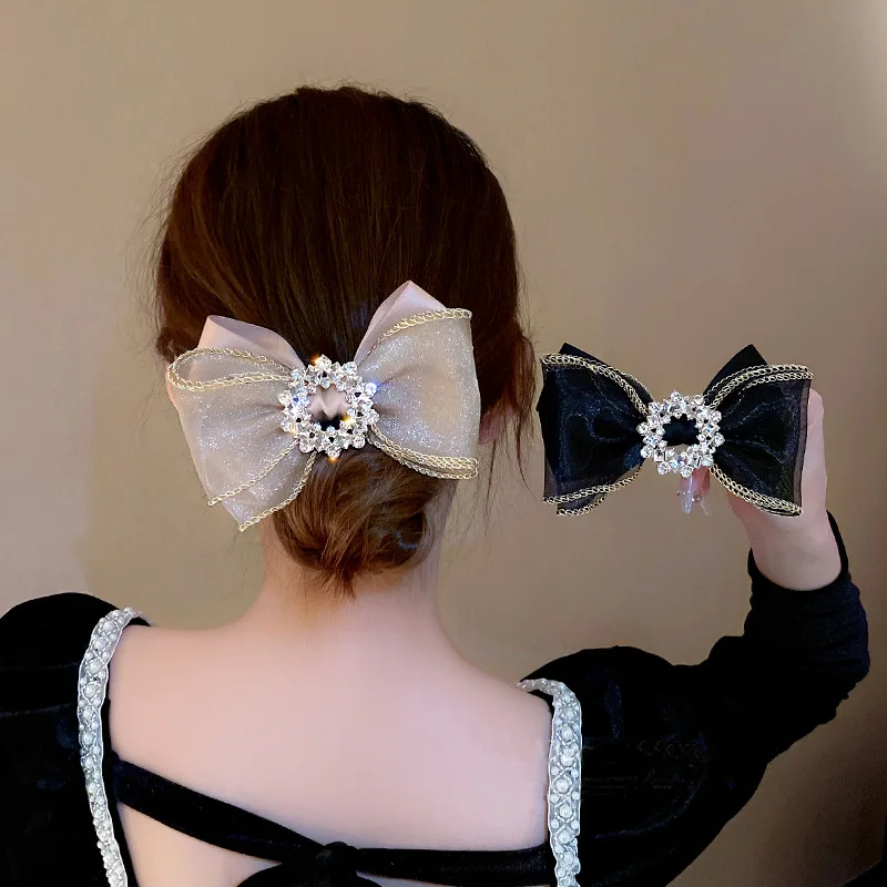 Diamond bow hair accessories hairpin  Crystal clip for girls personalized top clip temperament hairpin hair ornament women