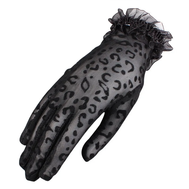 Gloves Ladies Lace Short Thin Leopard Print Sexy Black Driving UV Block Scar Cover Wedding Autumn Breathable Soft Standard Cozy