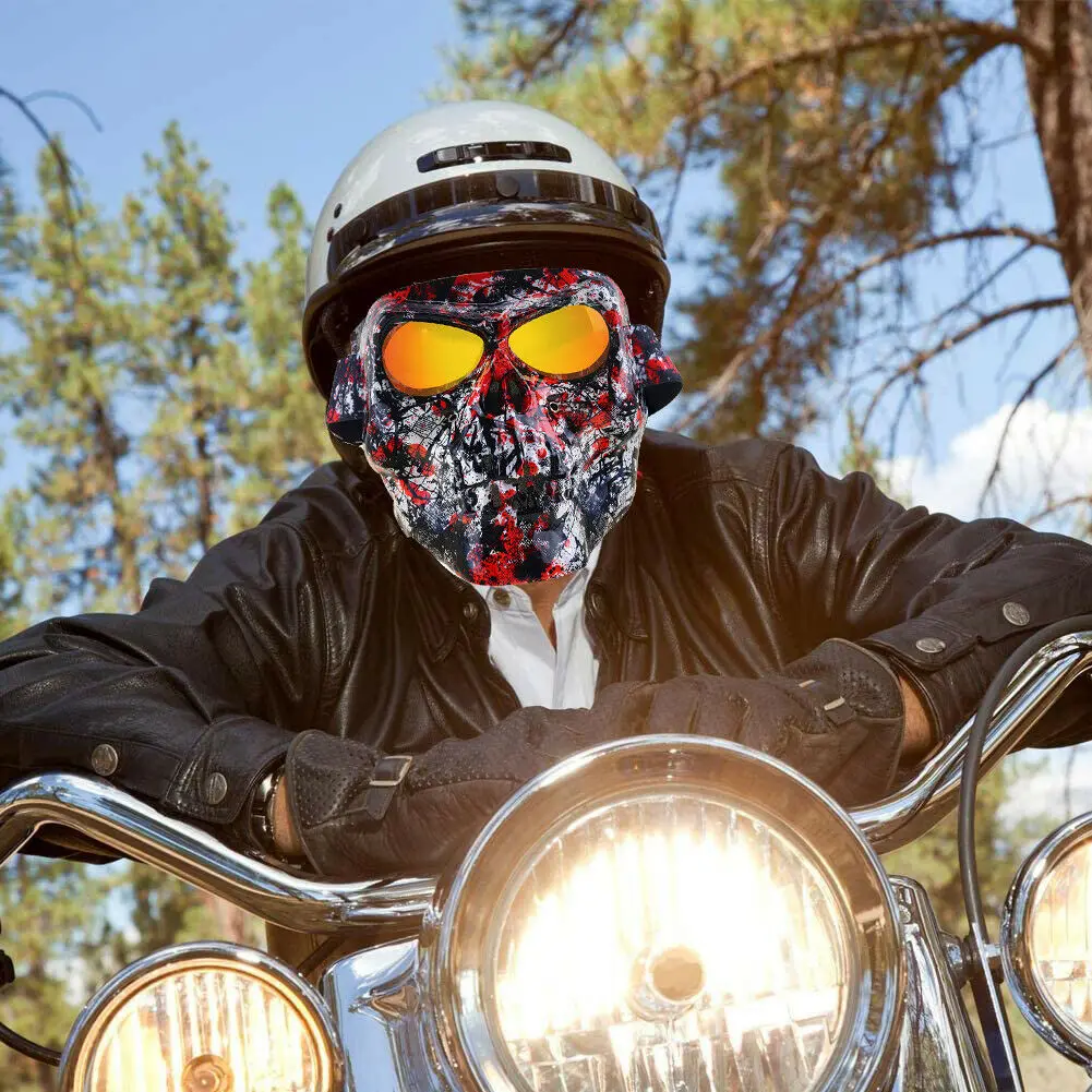 Motorbike Goggles Skull Face Mask Shield ATV Racing Dirt Bike Halloween Eyewear Unisex Motorcycle Helmet Cycling Headgear