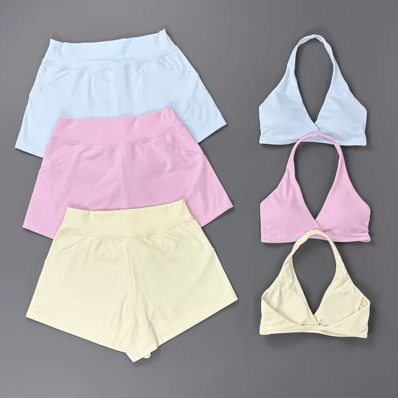 2 Piece Origin Training Shorts Set Women Yoga Halter Bra Gym Running Shorts Quick Dry Breathable Pilates Yoga Fitness Suit image 2