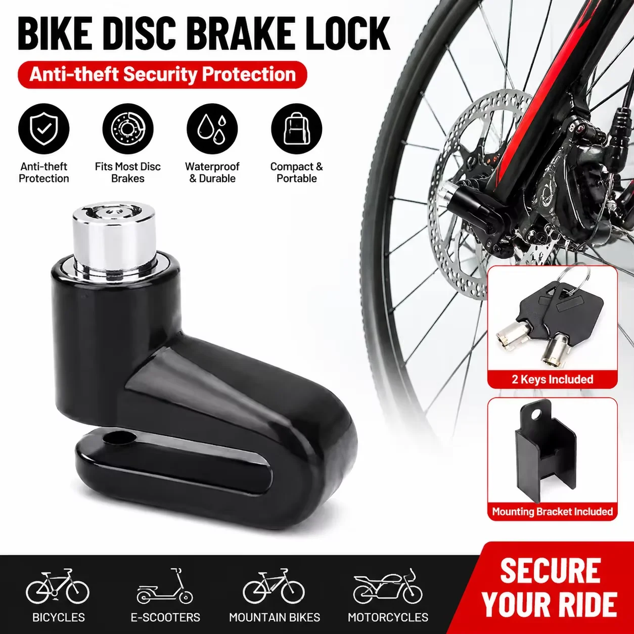 Motorcycle Lock Bicycle Motorbike Motorcycle Disc Brake Lock Theft Protection for Scooter Safety Bike Lock Security Anti Theft
