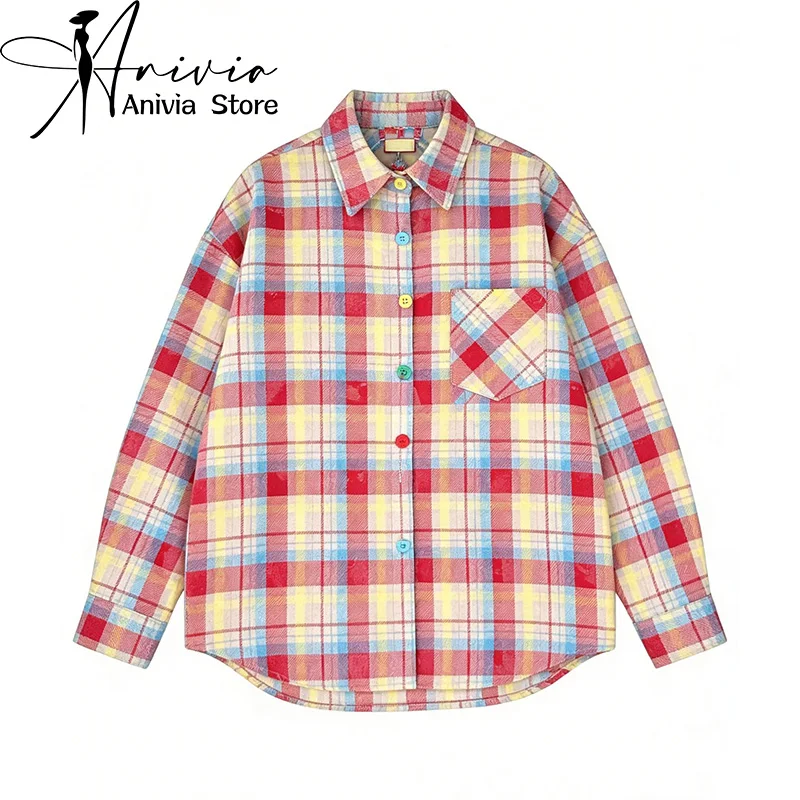 

Женская сетчатая повседневная рубашка с воротником и длинным рукавом в стиле Y2K Harajuku High Street, американское ретро, свободный крой, топ, одежда, новинка 2026 года