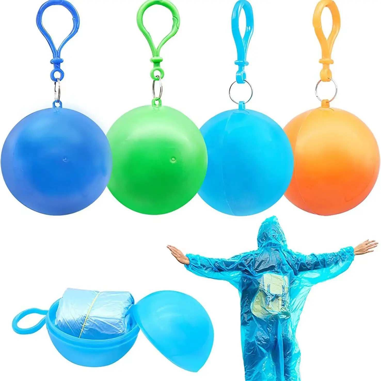 1/4PCS Random Mini Portable Raincoat Disposable Rain Coat Thicken Rain Ponchos Emergency Waterproof Rainwear Cape Keyring Ball