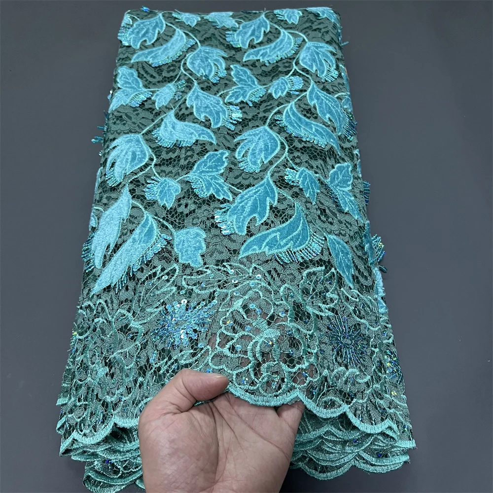 

NEW High Quality African Nigerian Tulle Lace Fabric Embroidery Sequins French Guipure Fabric for Party/Wedding Dresses 5 Yards