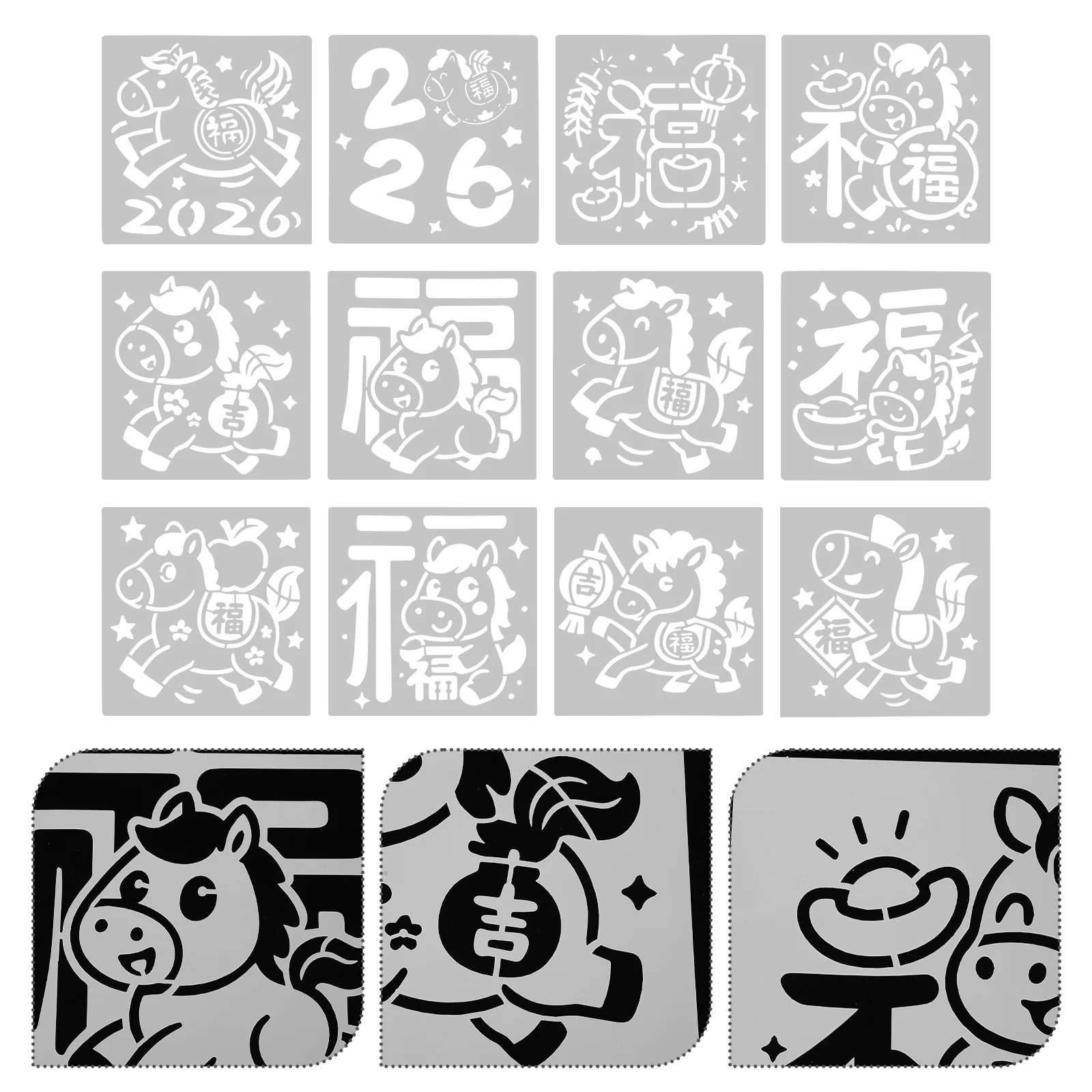 12 Folhas de Estênceis de Desenho de Animais Reutilizáveis, Modelos de Pintura de Cavalo para Artesanato, Template de Forma Oca para Crianças, Suprimento de Arte Criativa