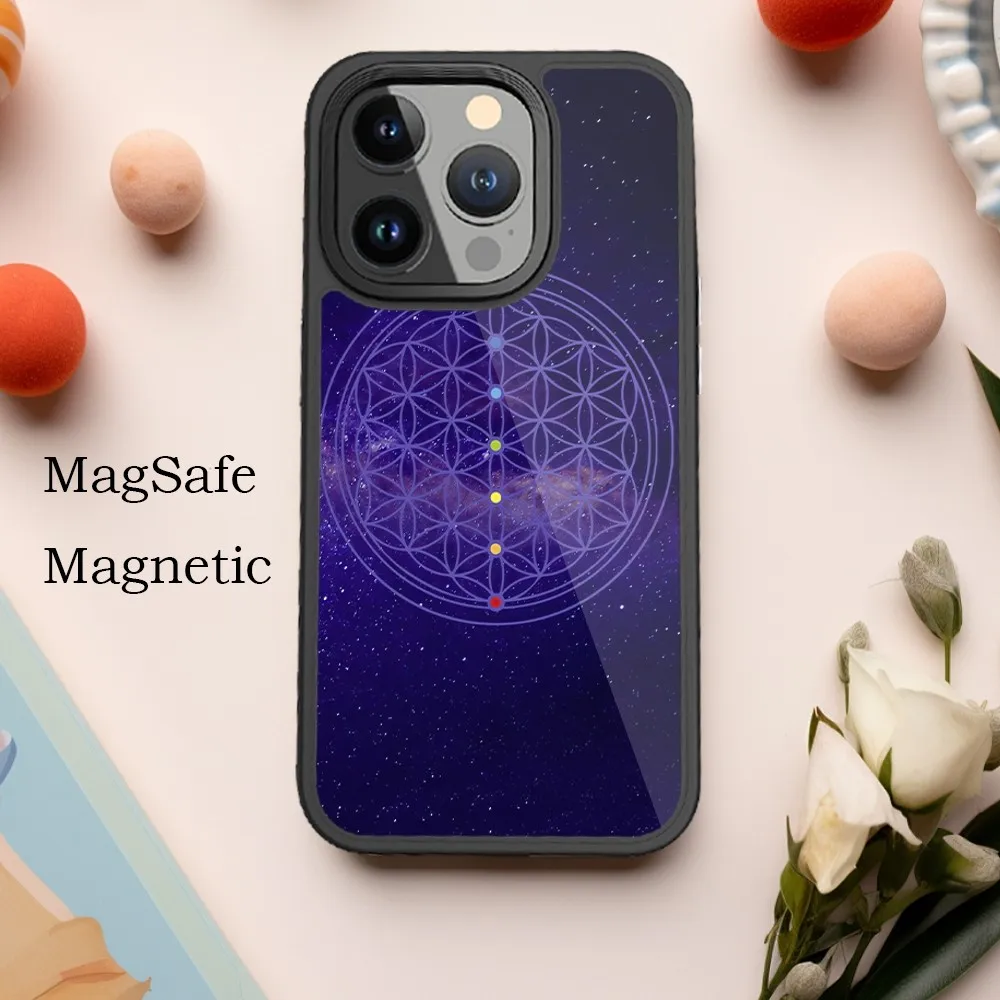 Flower of Life in Lotus Phone Case For iPhone 15 14 13 12 11 Pro Max Plus Phone Magnetic for Macsafe Cases Cover