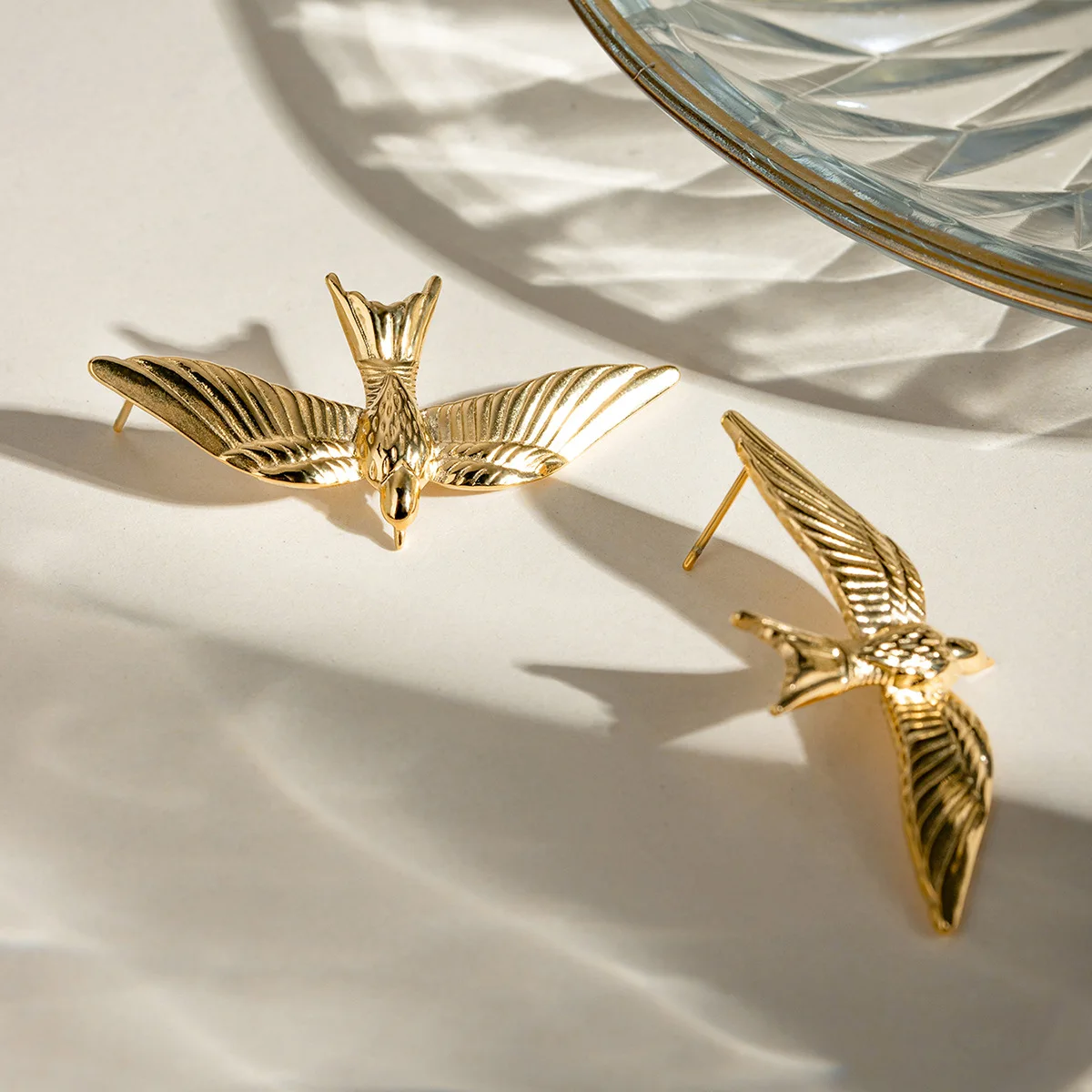 Stainless Steel Gold Color Bird Shaped Earrings for Women Fashion Jewelry