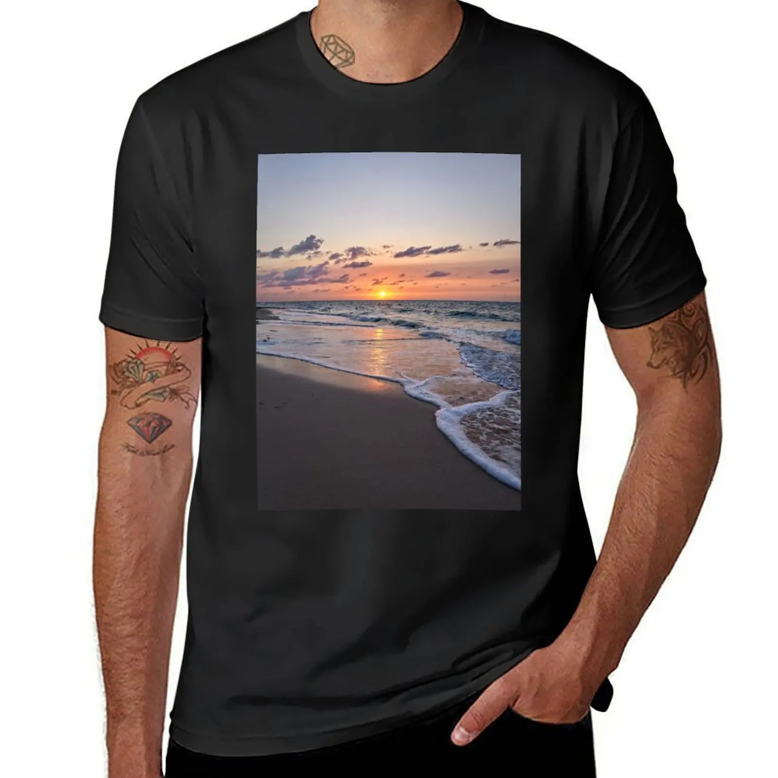 

Tropical Sunset Beach T-Shirt Short sleeve tee sweat blanks funnys Men's t-shirt