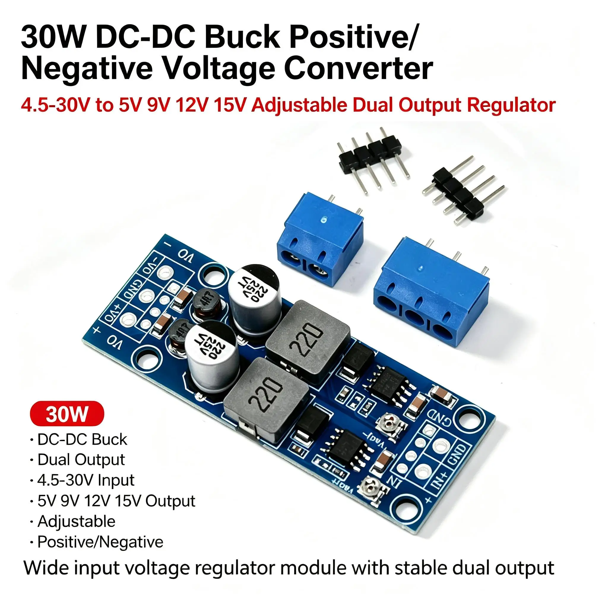 DYKB Buck 30W DC-DC Positive Negative Voltage Converter Power Supply Module 4.5-30V TO 5V 9V 12V 15V Adjustable Output Regulator