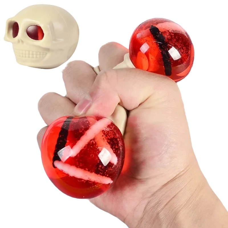 Creative Skull Sensory Fidget Toy Flexible TPR Quick Recovery Squeezing Skeleton Ball Head Ugly Cute Bursting Eyes Prank Toy
