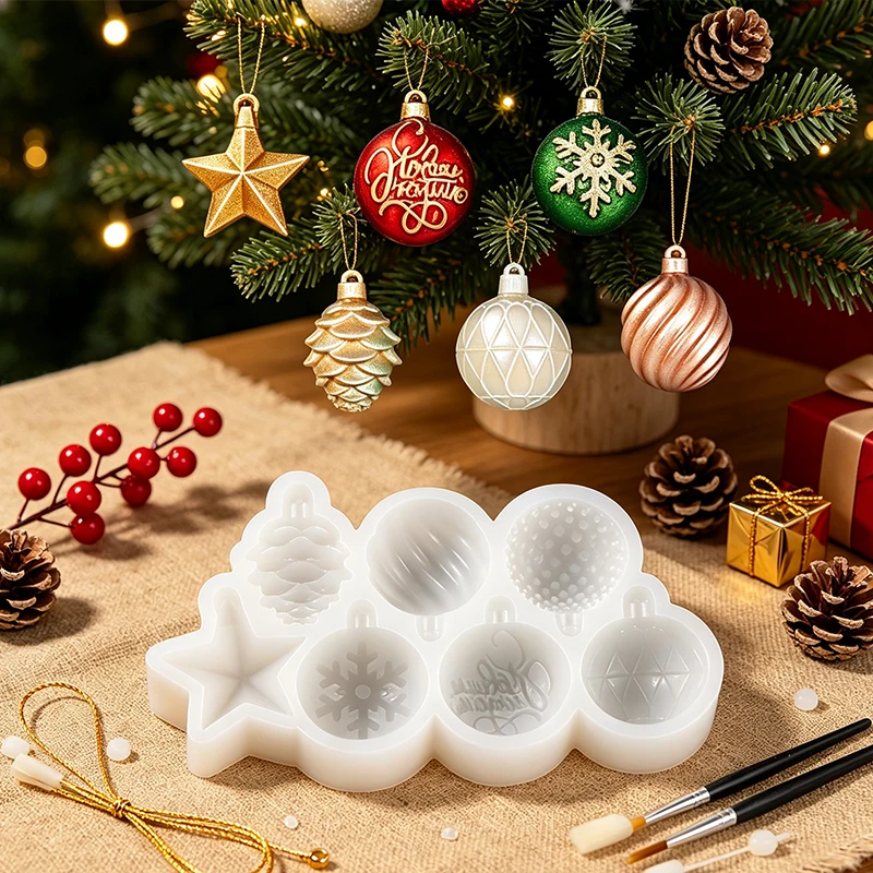 Christmas Decoration Silicone Mold Multi Cavity Snowflake Christmas Tree Pendant Keychain Chocolate Cake Mold Xmas Hanging Decor