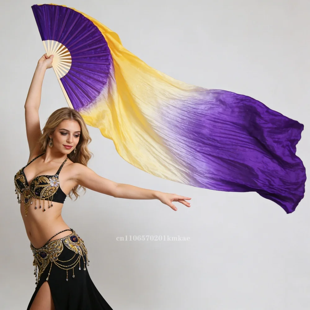 

Профессиональные танцевальные веера из 100% шелка, одна пара, для восточных танцев, с градиентом, для сценических выступлений, для церковных обрядов, 180 см, новинка