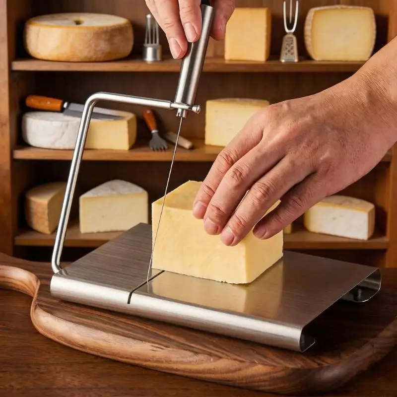 1 ud. Cortador de queso de acero inoxidable con alambres, herramienta duradera para cortar queso, utensilio de cocina para cocinar y hornear en casa