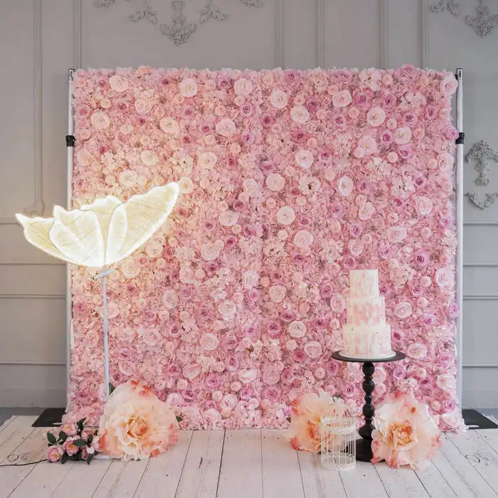 

3D Deluxe Edition Pink Rose Hydrangea Base Flower Wall Outdoor Wedding Backdrop Floral Arrangement Party Event Props