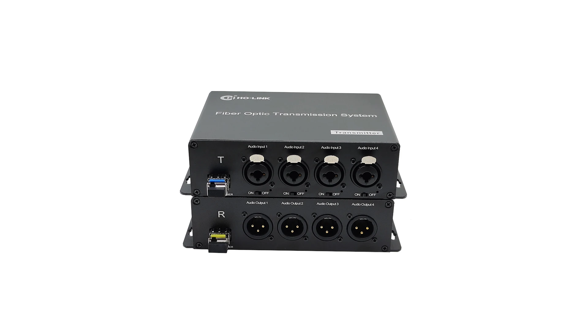 4-ch Xlr Gebalanceerde Audio Naar Vezel Converter Singlemode Sfp Lc Fiber Connector Met Fantoomvoeding Zender Voor Microfoon