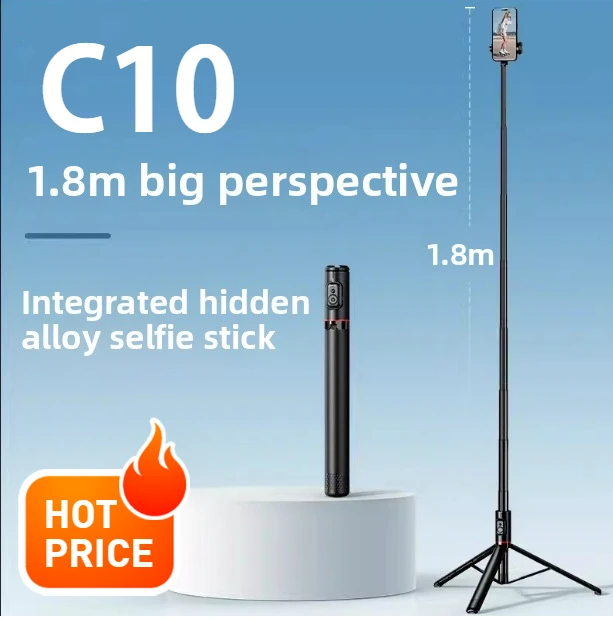 

C10 Selfie Stick 1.83m Aluminum Alloy Telescopic Stick Tripod with Bluetooth Remote for Video Recording Live Streaming