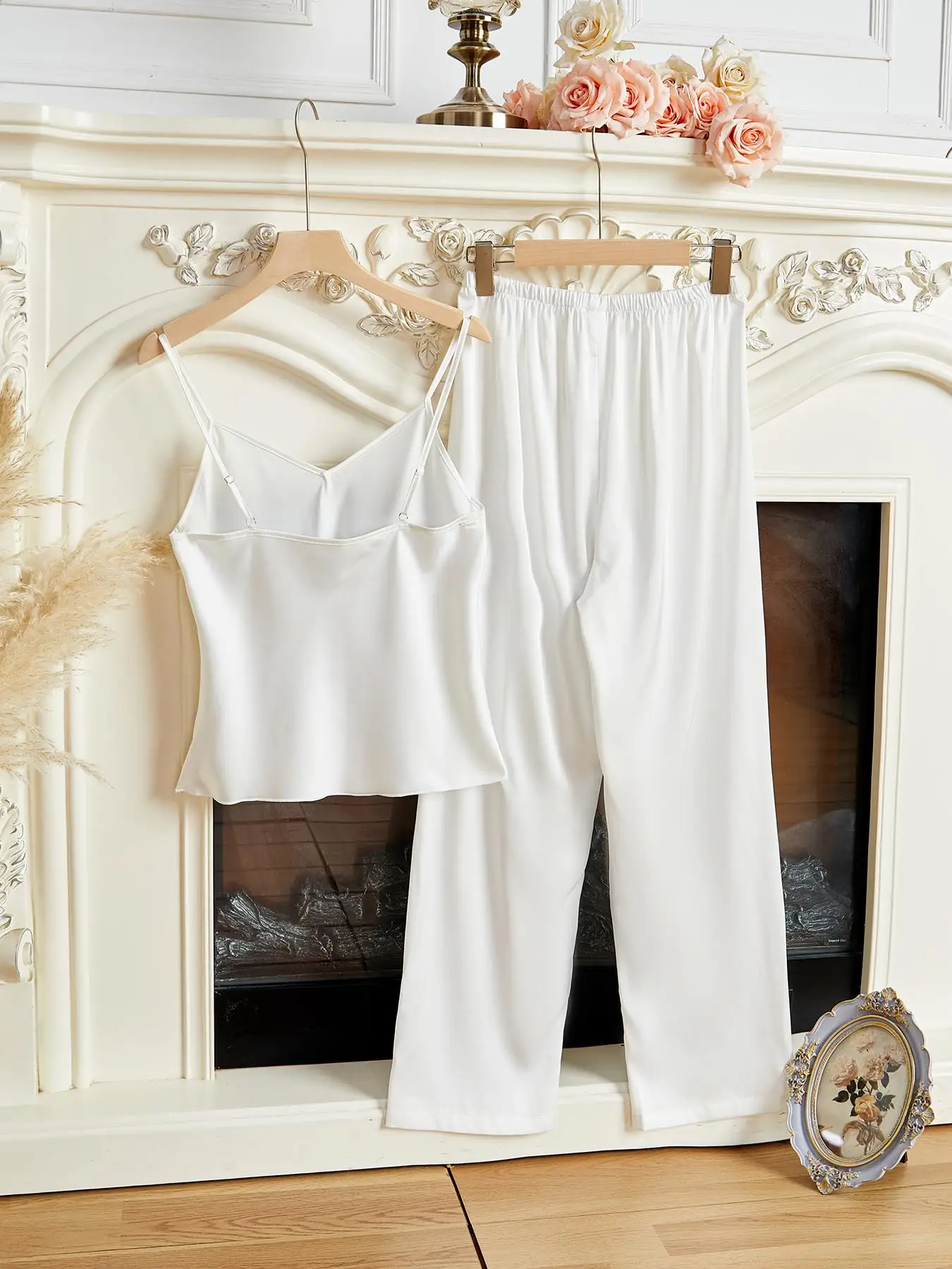 White milk silk camisling trousers sexy home pajamas set women pajamas