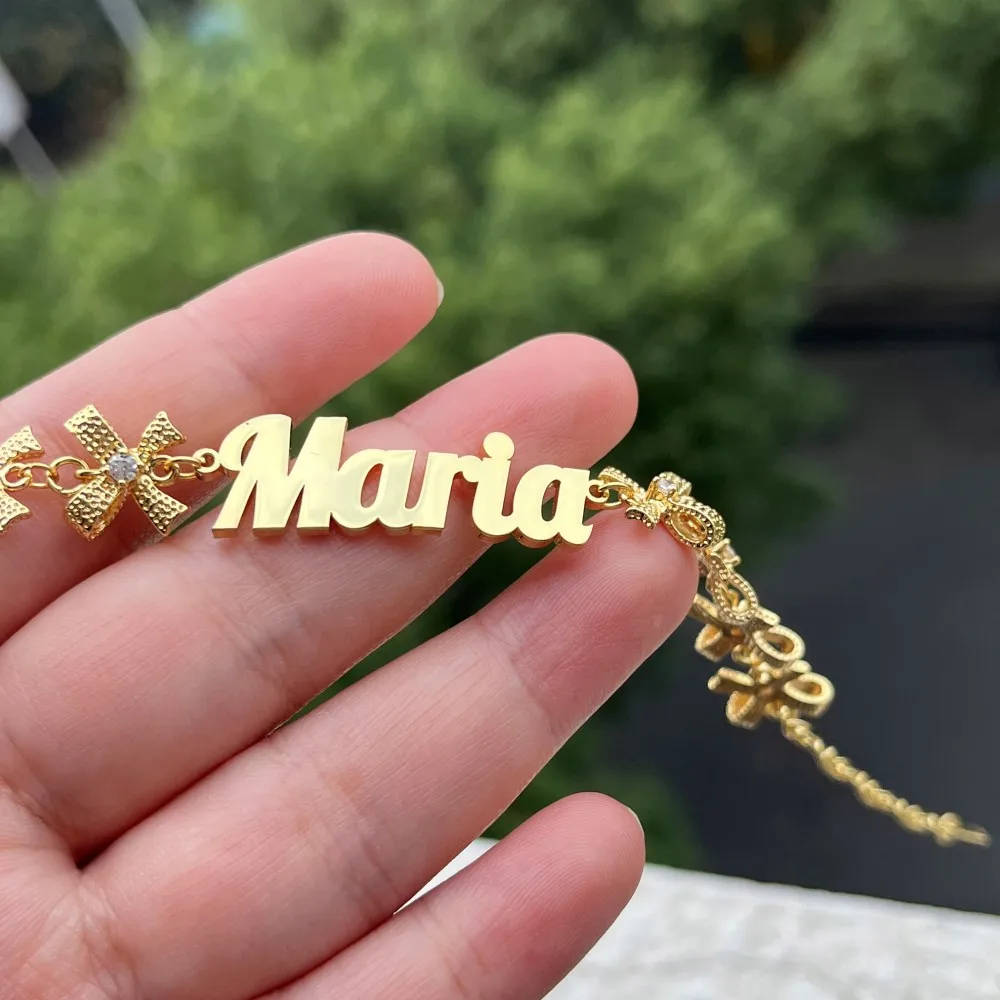 DUOYING Custom Bowknot Bracelet Personalized Cubic Zircon Charms Chain Letter Bangles Butterfly Pendant Jewelry Gift For Girls